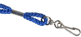 Braided cord lanyards with a j-hook fastener.