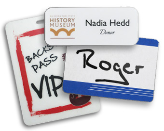 A variety of event name tags