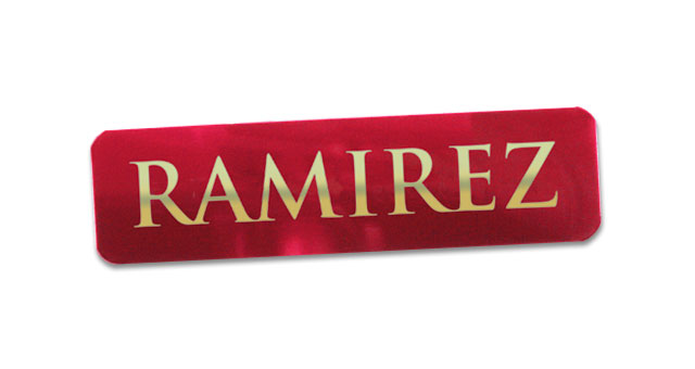 Style A metal name tag, 0.75x2.75 inches, 1 line of text