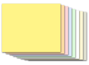 A stack of different colored cardstock inserts used with badge holders. 