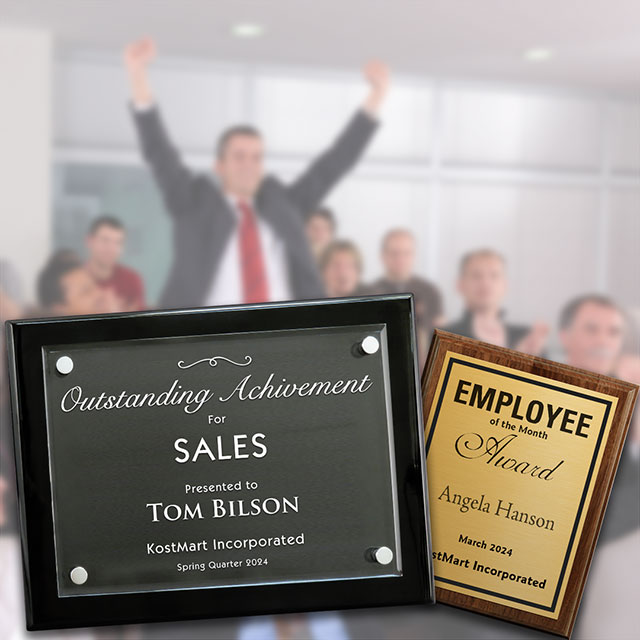 Sales award and an employee of the month recognition on engraved award plaques.