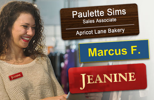 Classic name tags with retail employee.