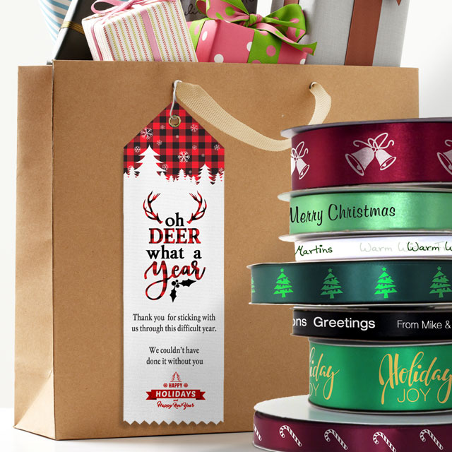 market, advertise your business this holiday season with personlized ribbons