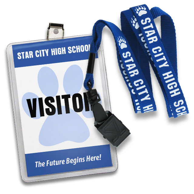 Vertical Badge Holders with punched slot paired with durable Polyester lanyards