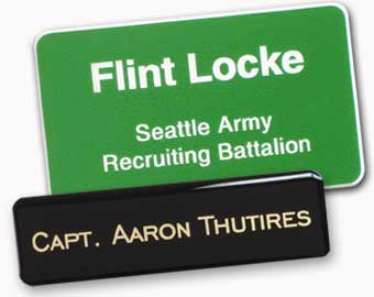 Two examples of text only name tags