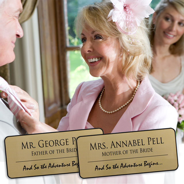 Mother and father of the bride name tags.