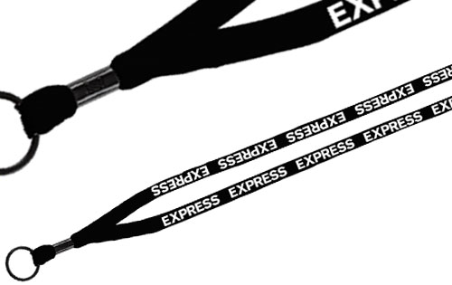 1/2 inch lanyard with crimp finish, 1 color silk screened imprint.