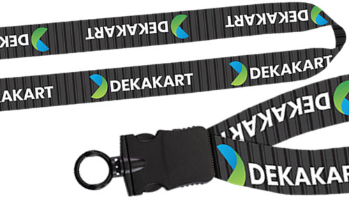 Dye sublimated lanyard with snap buckle release finish, color printing 1 inch width.