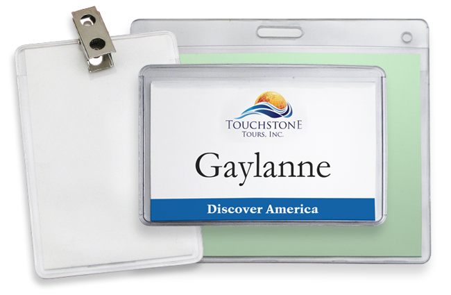 Three badge holder examples with printable inserts for events and different industry needs.