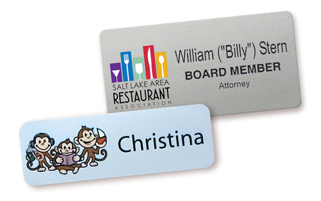 full color name tags (plastic and metal)