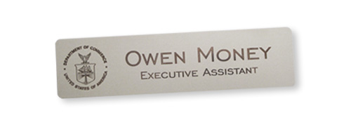 2x8 metal nameplates with an engraved logo.