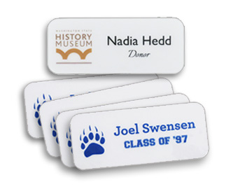 Examples of 1.2x3 conference nametags.