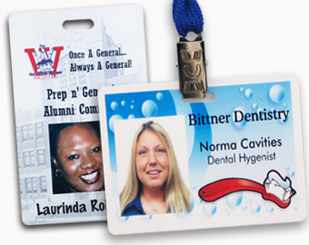Vertical and horizontal photo identification badges.