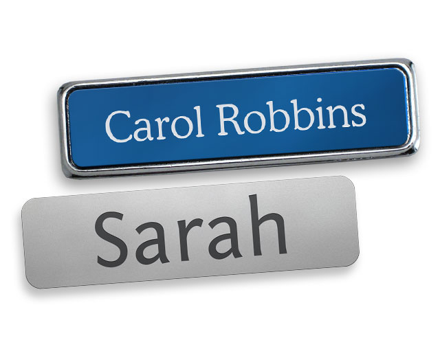 Classic 0.75x2.75 inch metal name tags.