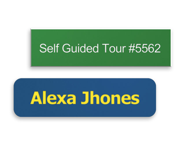 Plastic name tags, 0.75x2.75 inches, custom text design