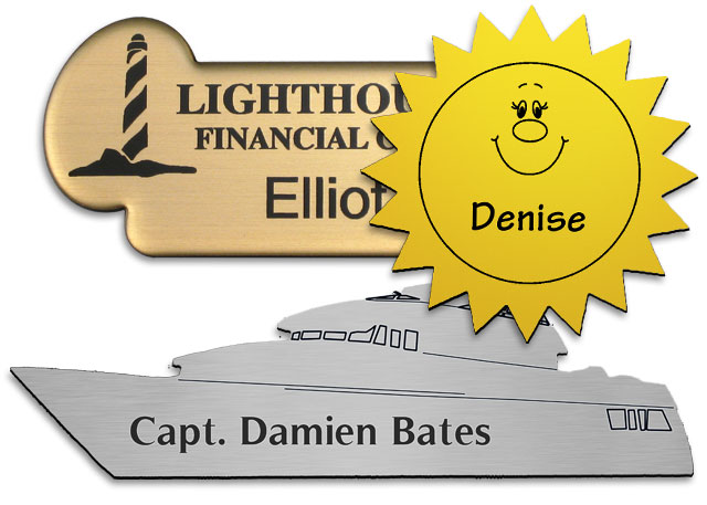 Oval, bulged rectangle and other custom shaped name badges.