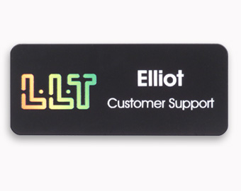 An example of a name tag with a UV color printed logo.