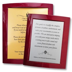 use Eclipse Rosewood Piano Finish custom plaques for employee recognition
