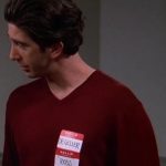 make a ross geller from friends costume with two adhesive name badges and a red sweater