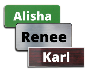 Three name tags with different names, Renee's name day is celebrated on November 12th.