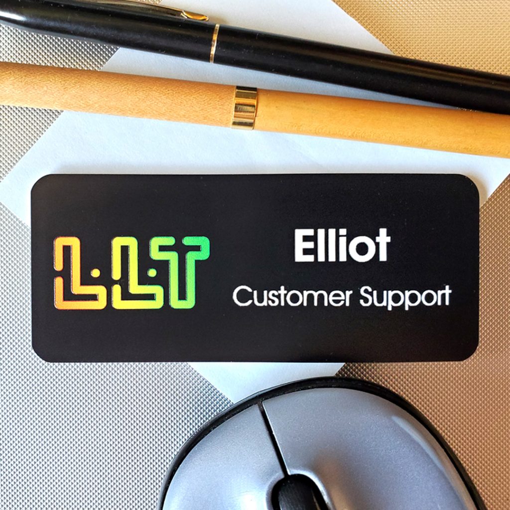 plastic high-quality name tag with a uv color printed logo