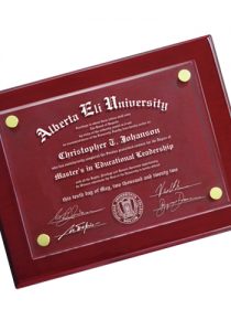 8x10" Rosewood Plaque with Floating Acrylic Plate designed to look like a graduation diploma.