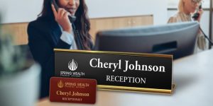 Matching name tags and name plates for your office to upgrade your identification.