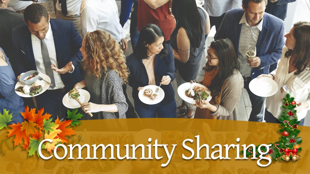 A holiday party involving community sharing with businesses in a neighborhood.