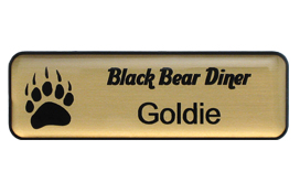 Plastic name tag with engraved logo