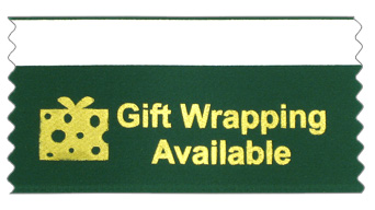 Graphic ribbon title: Gift Wrapping Available.