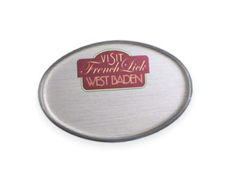 Large Oval Logo Mighty Badges, 1.70x2.57 inches.