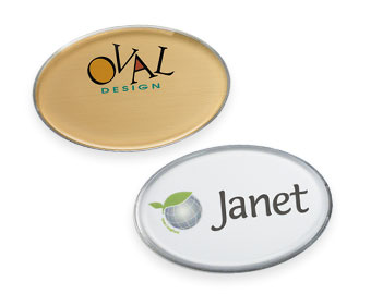 Small Oval Logo Mighty Badges, 1.25x1.98 inches.