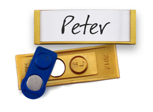  Small gold Speedy Badge with a magnetic fastener.